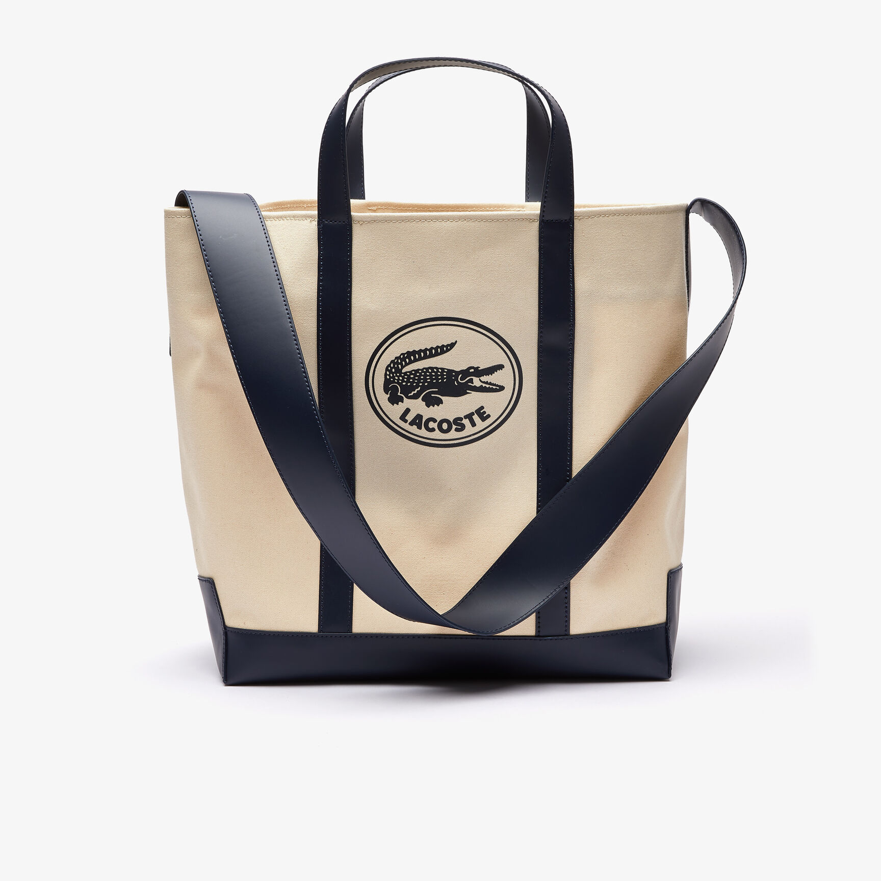 Women's L-Tote Contrast Handle And Badge Canvas Shopper Bag