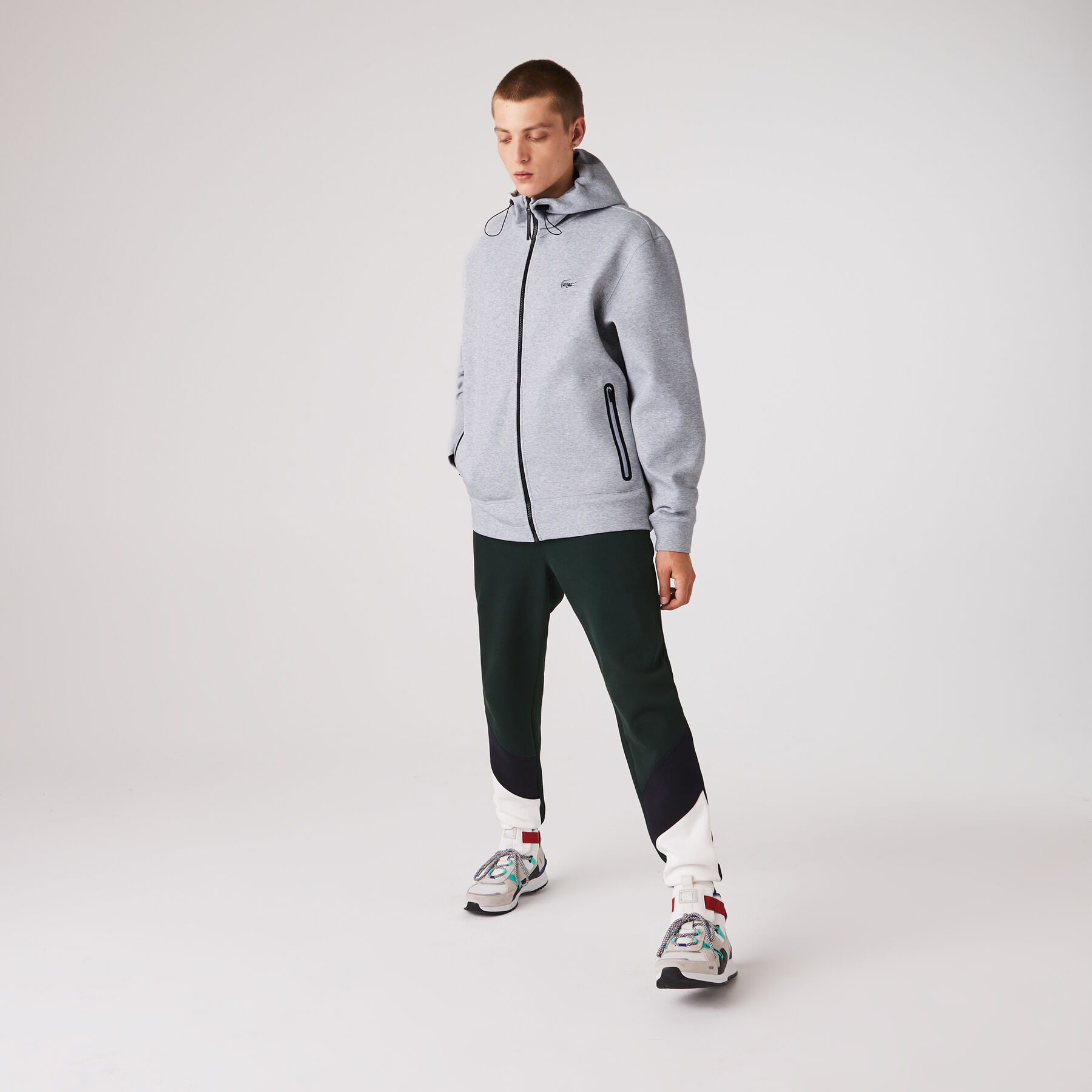 لاكوست سترة بغطاء رأس وسحاب مع علامة lacoste التجارية وشارة للرجال