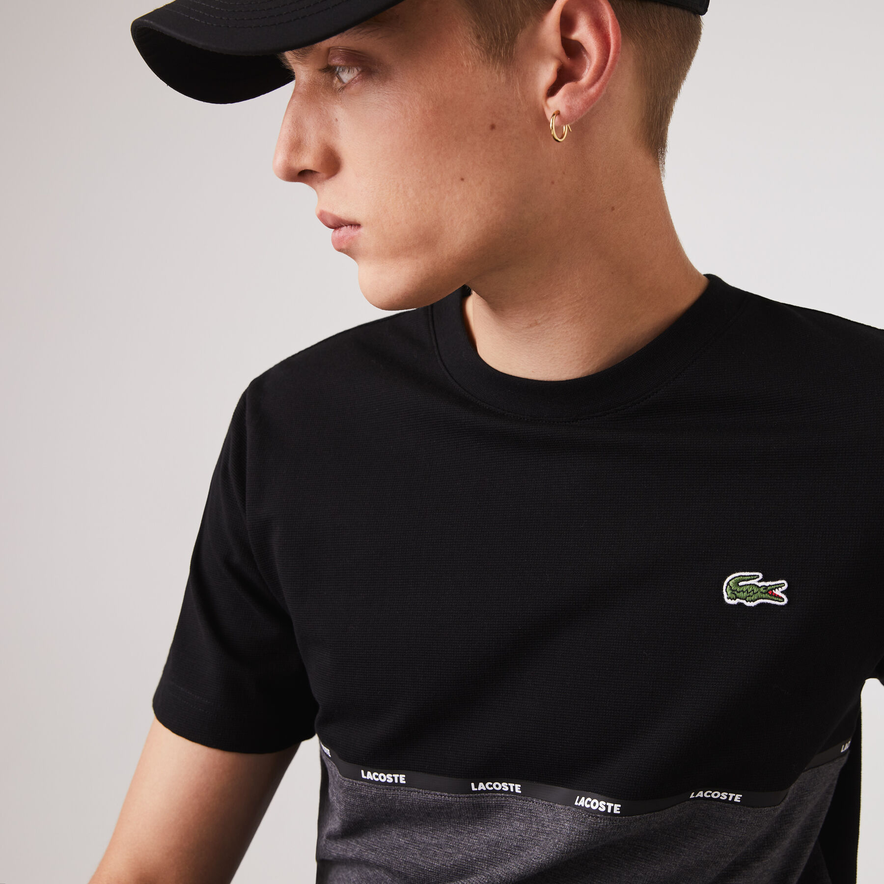 men s lacoste sport crew neck lightweight bicolour cotton t shirt