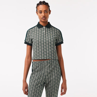 Women's Regular Fit Contrast Collar Monogram Print Polo Shirt