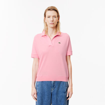 Open Neck Fluid Pique Polo Shirt