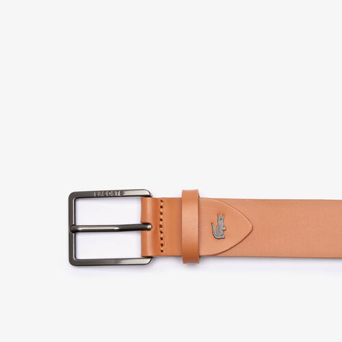 Men's Engraved Lacoste And Embossed Crocodile Leather Tongue Buckle