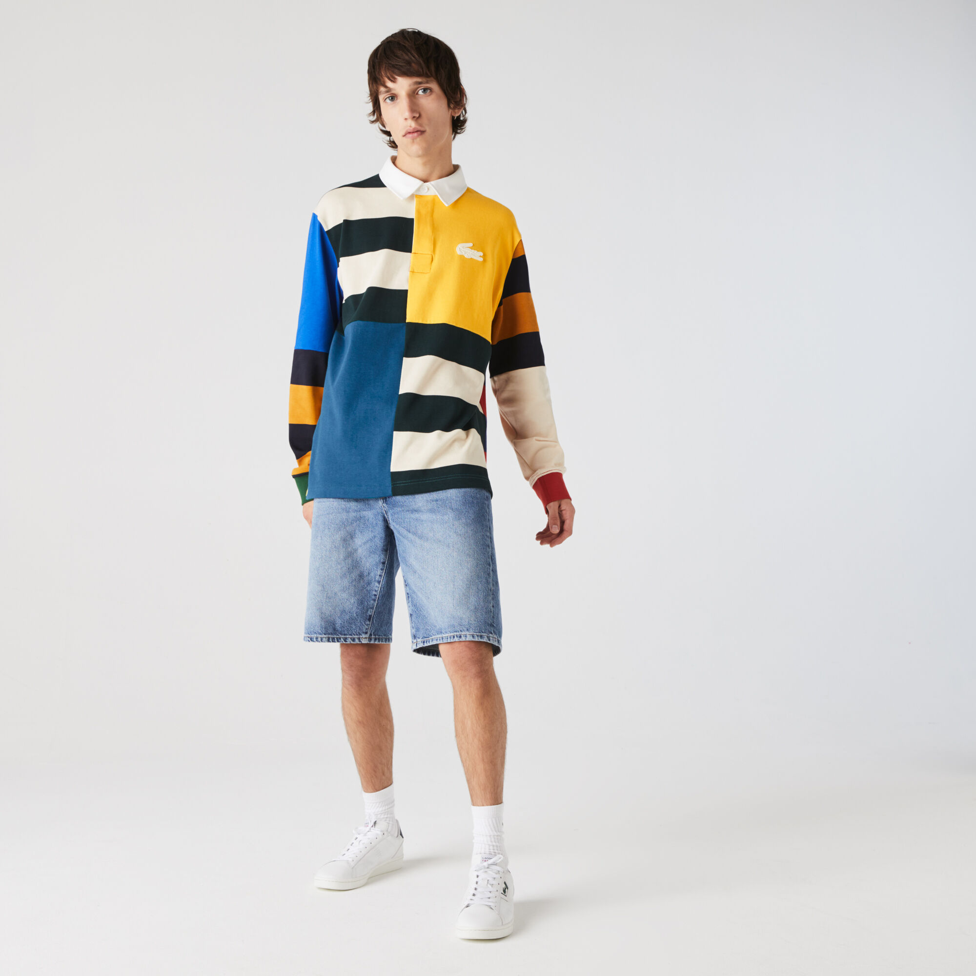 Men’s Lacoste LIVE Loose Fit Colourblock Cotton Rugby Style Polo Shirt Men’s Lacoste LIVE Loose Fit Colourblock Cotton Rugby Style Polo Shirt