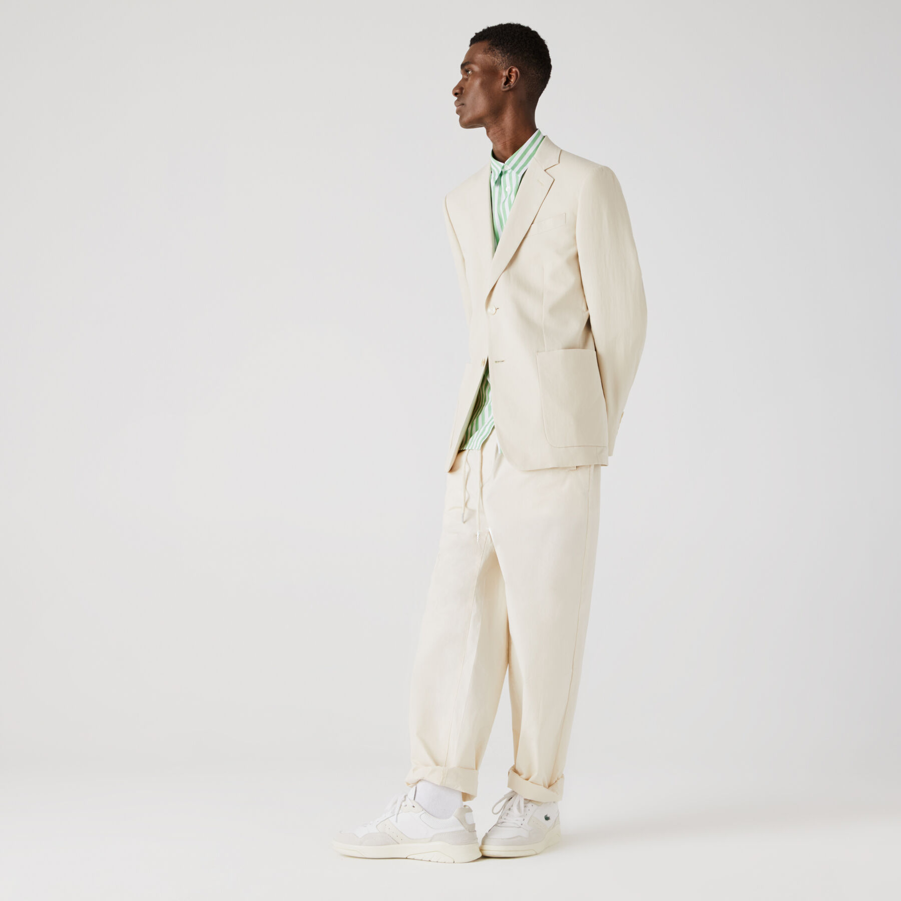 lacoste men s straight fit cotton and linen blend blazer