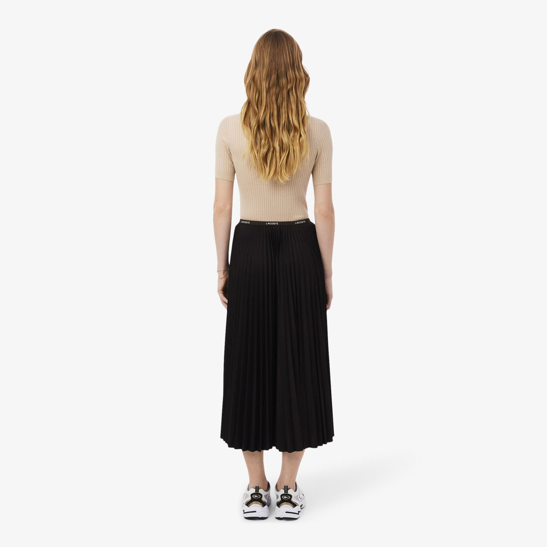 lacoste long pleated elasticated waist skirt