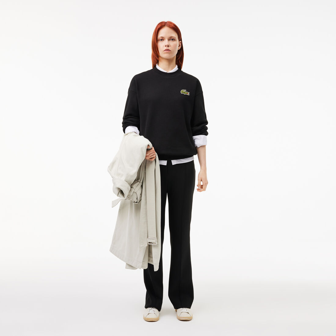 Loose Fit Badge Accent Fleece Sweatshirt Loose Fit Badge Accent Fleece Sweatshirt