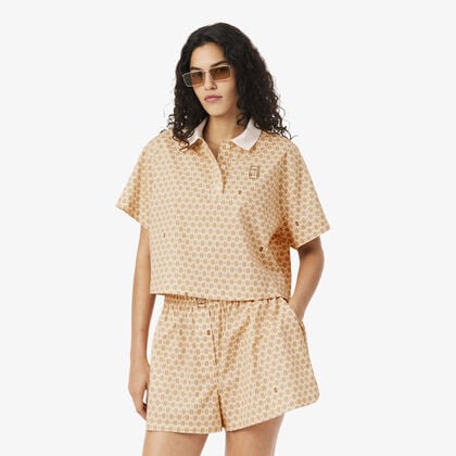 lacoste oversized tennis print polo