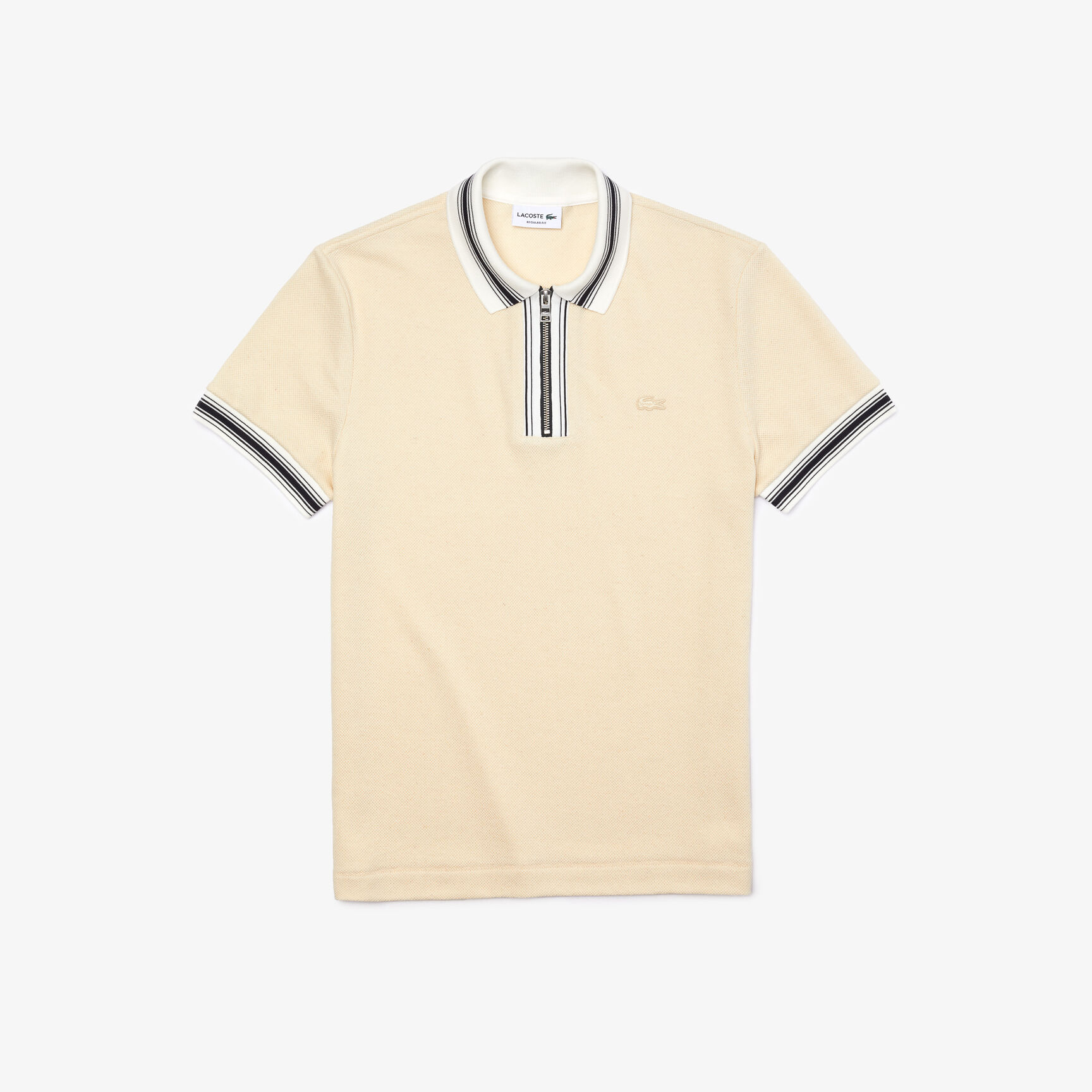 قميص بولو مخطط للرجال قصة عادية وفتحة رقبة بسحاب