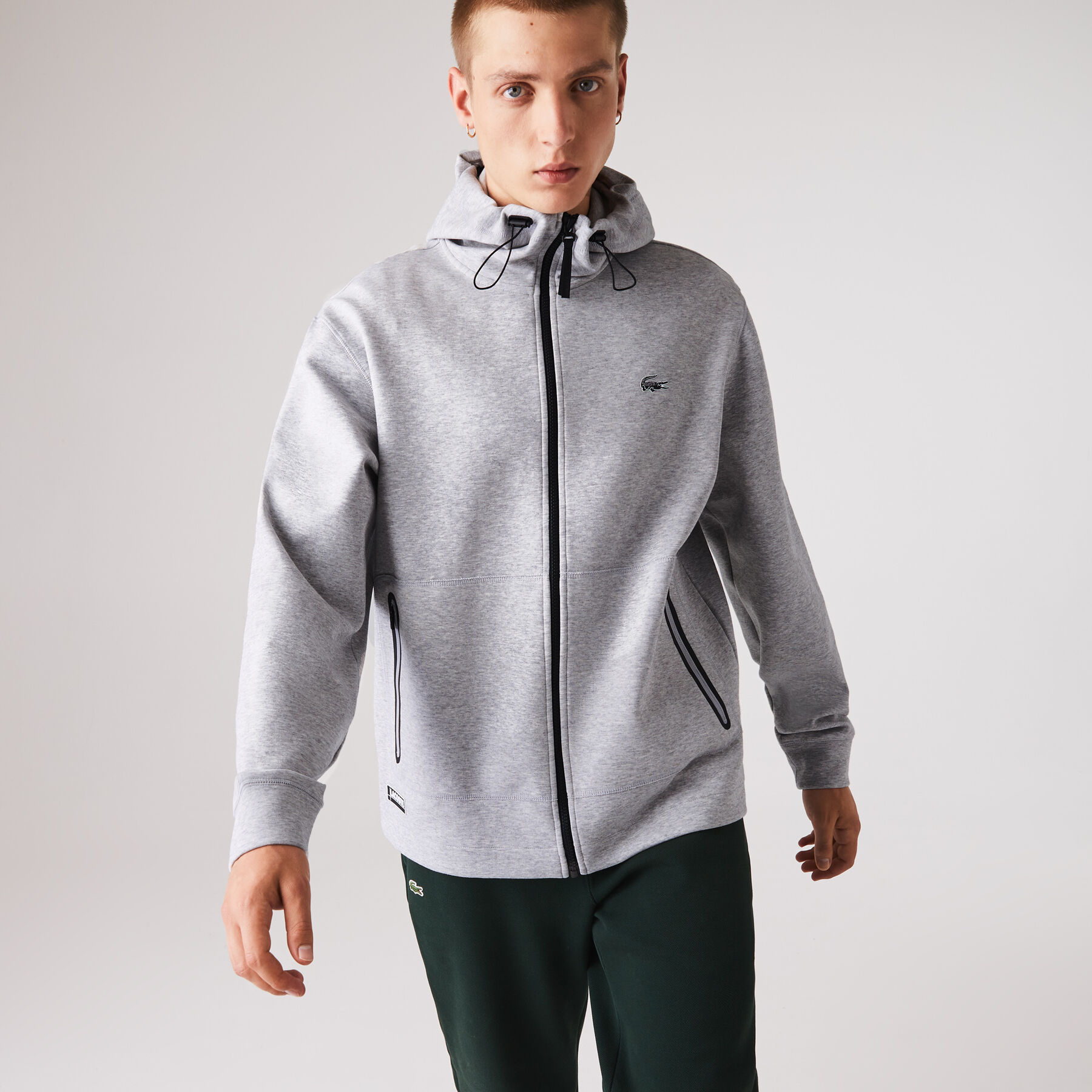 لاكوست سترة بغطاء رأس وسحاب مع علامة lacoste التجارية وشارة للرجال