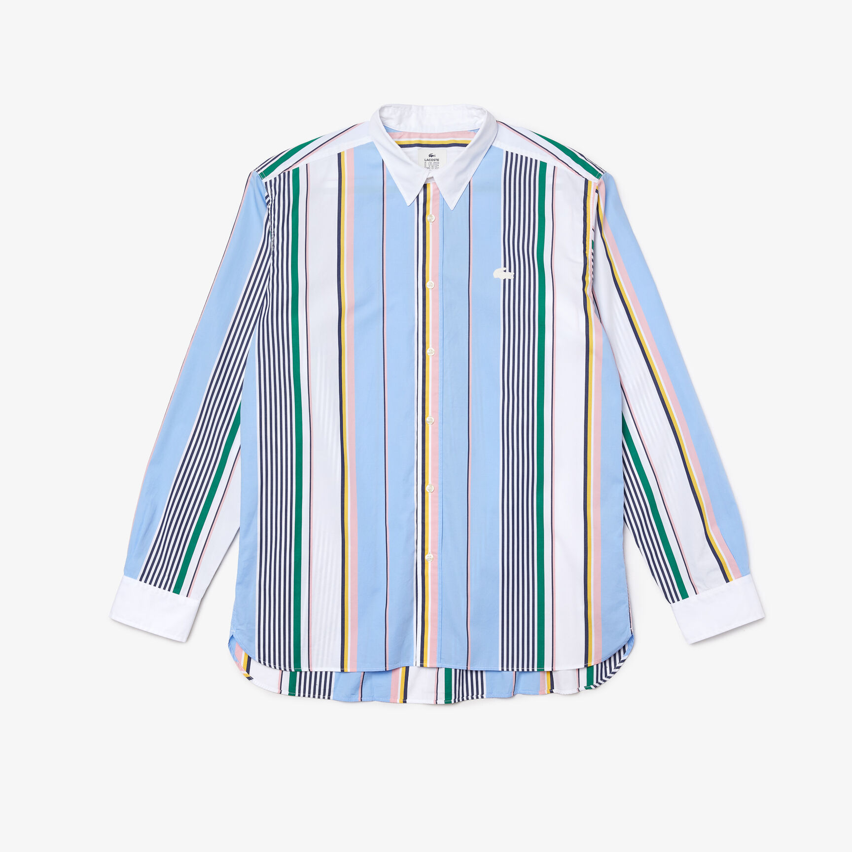 Men’s Lacoste LIVE Relaxed Fit Mismatched Stripes Cotton Shirt Men’s Lacoste LIVE Relaxed Fit Mismatched Stripes Cotton Shirt