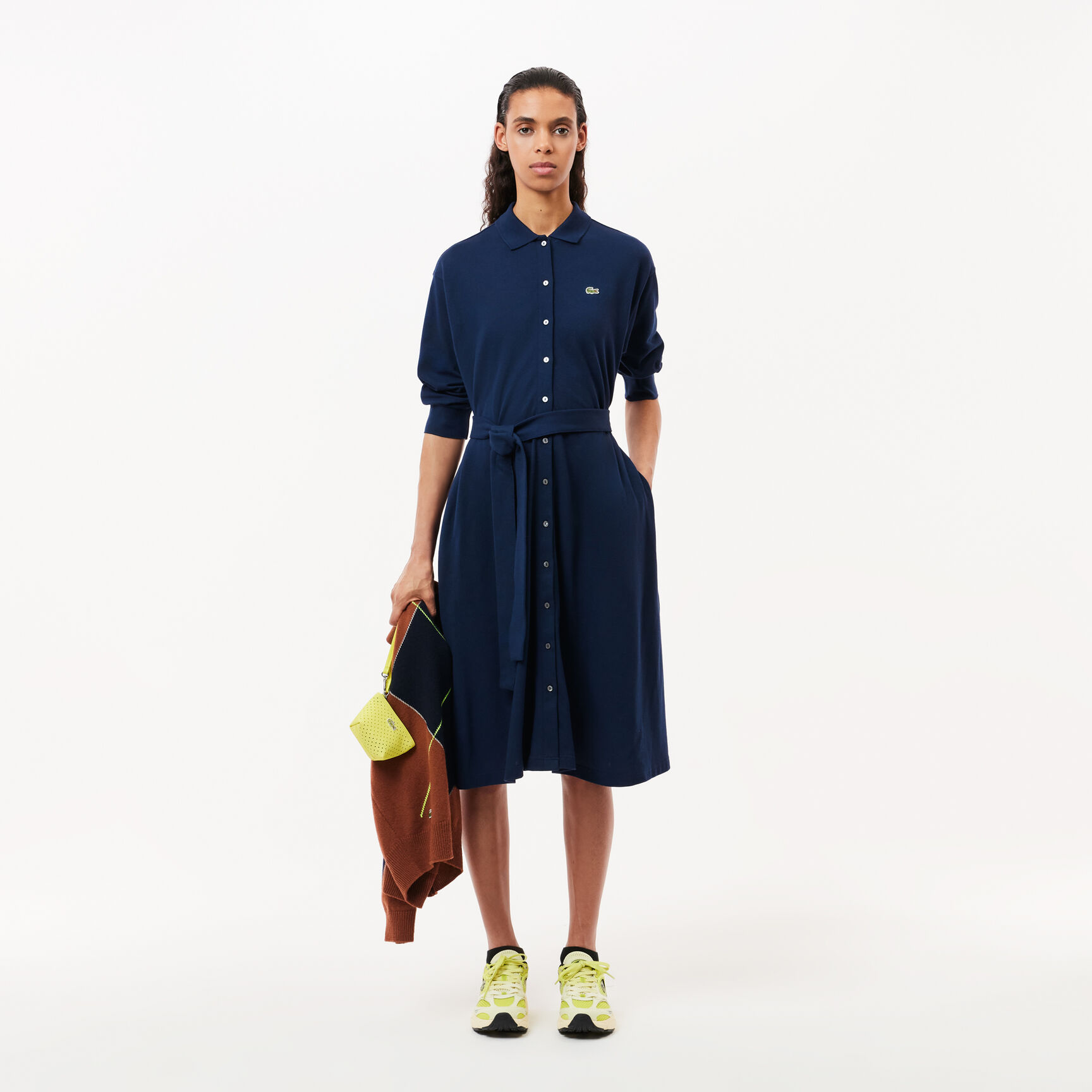 فستان بولو بيكيه قطني بأكمام 3/4