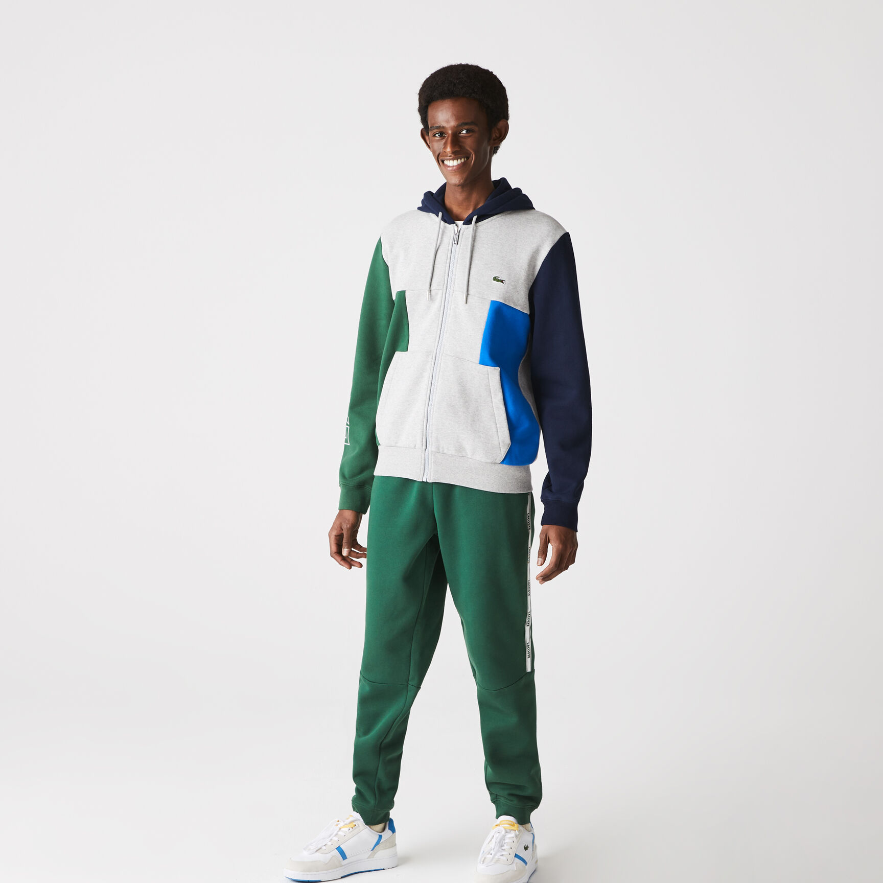 Men's Colour-block Zippered Fleece Hoodie Men's Colour-block Zippered Fleece Hoodie