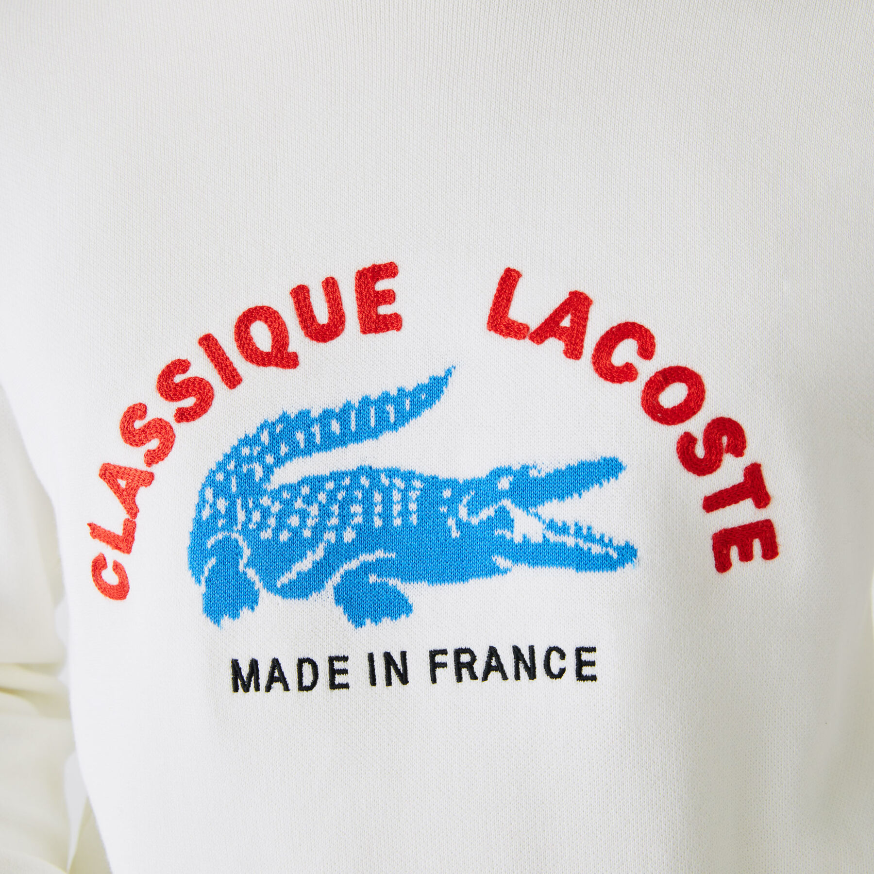 لاكوست كنزة من القطن المرن للرجال بفتحة رقبة مستديرة مطرزة مجموعة made in france