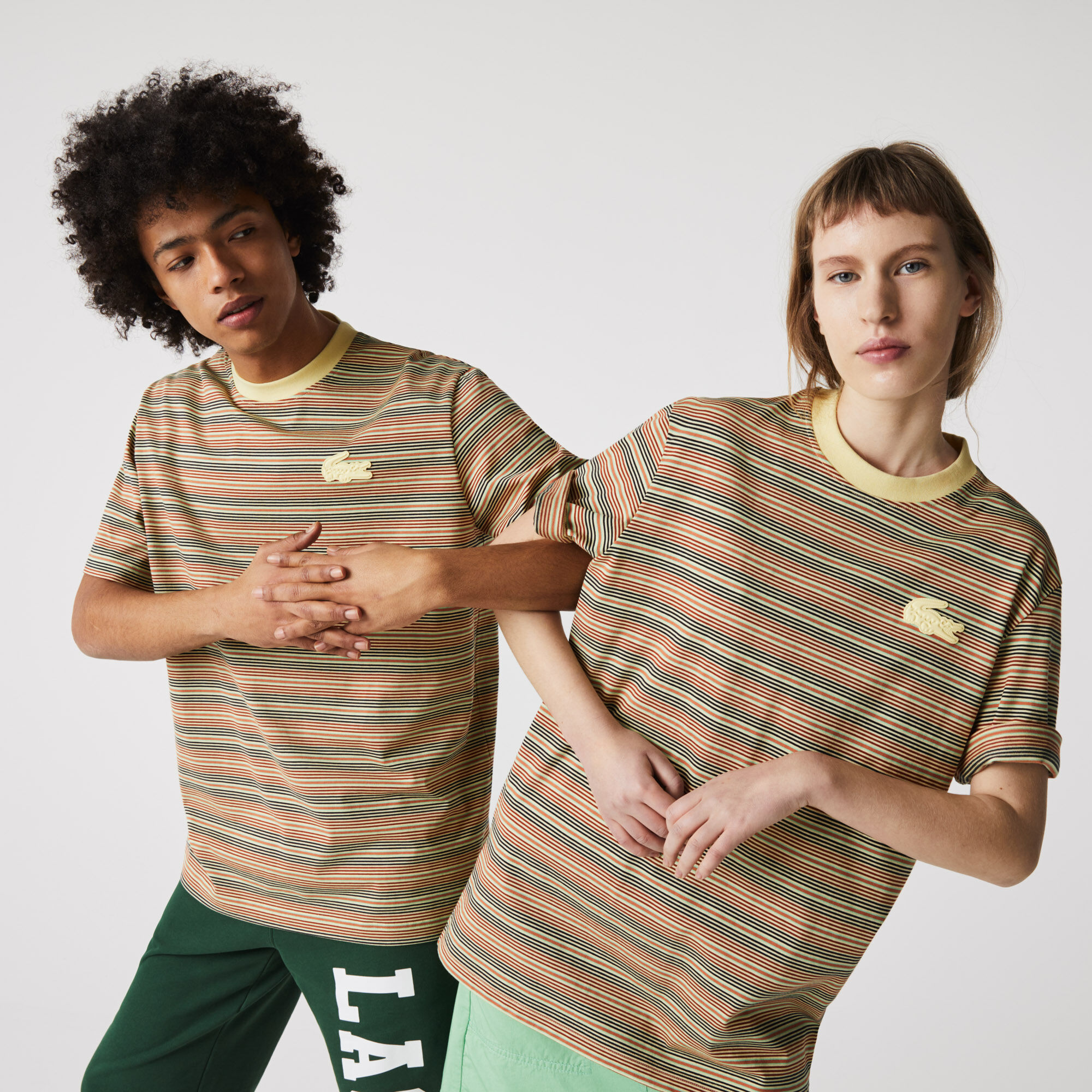 Unisex Lacoste LIVE Loose Fit Crew Neck Striped Cotton T-shirt Unisex Lacoste LIVE Loose Fit Crew Neck Striped Cotton T-shirt