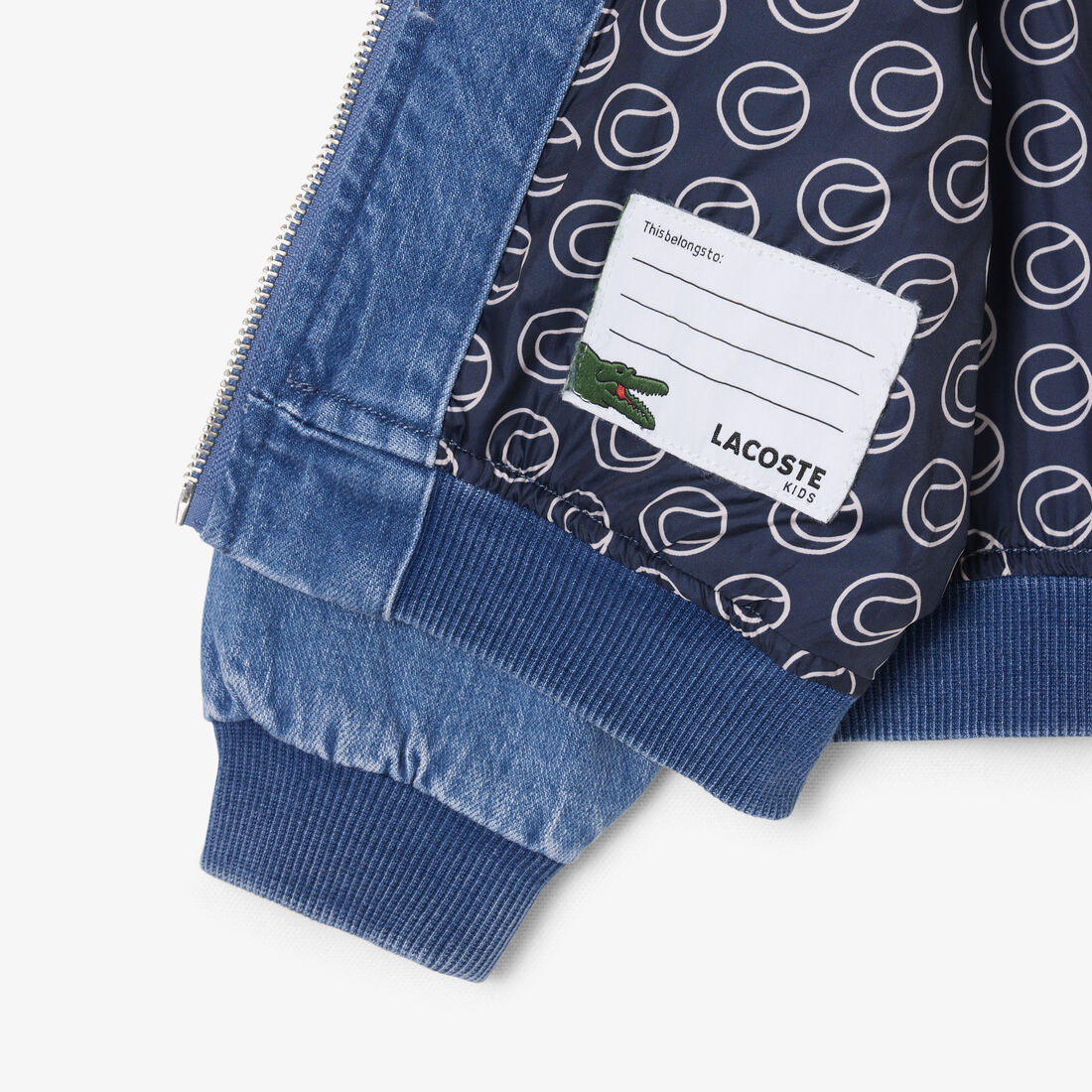 lacoste padded badge accent denim bomber jacket
