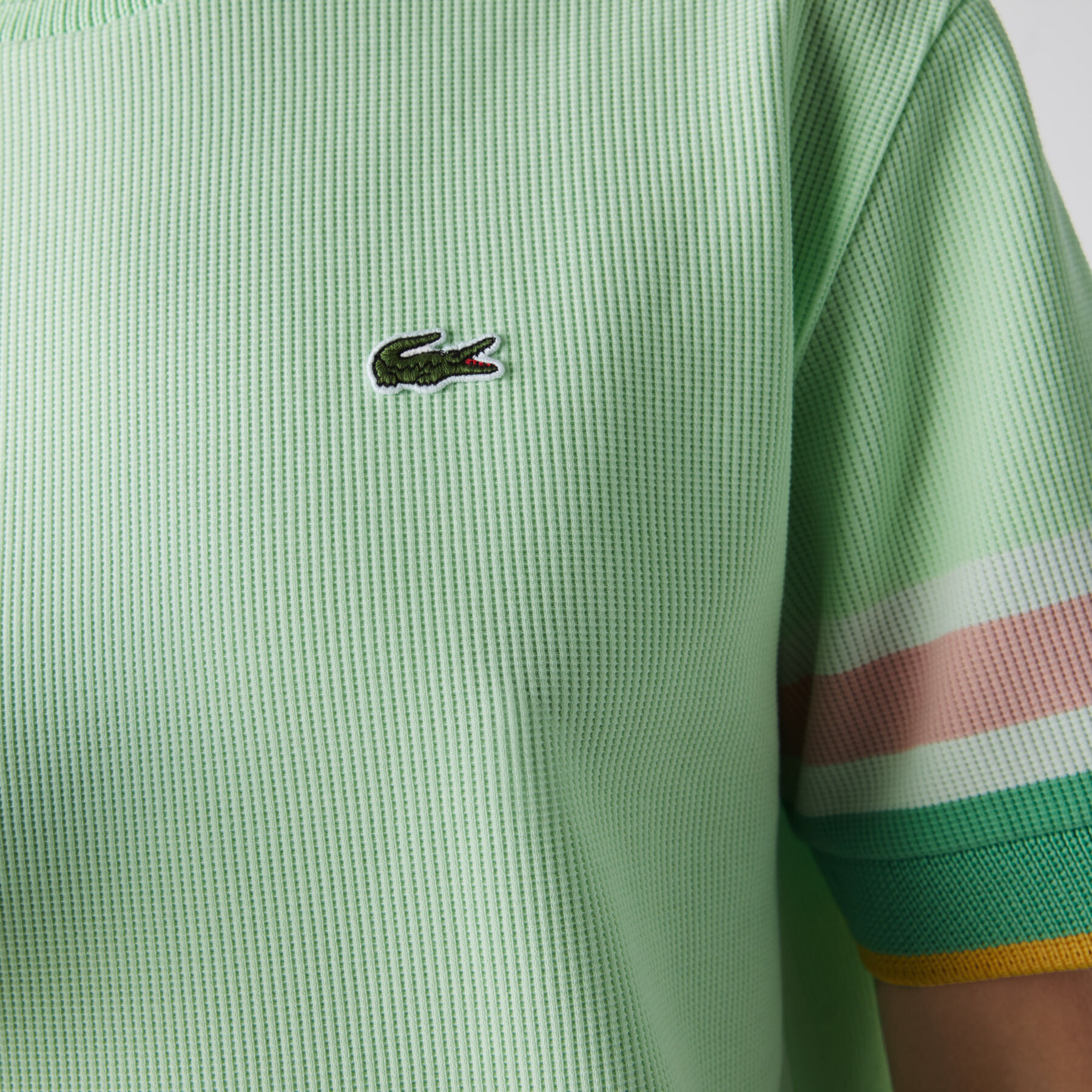 Women’s Crew Neck Striped Accents Honeycomb Cotton T-shirt lacoste women s crew neck striped accents honeycomb cotton t shirt