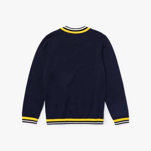 Boys' Striped Details Wool And Cotton Sweater