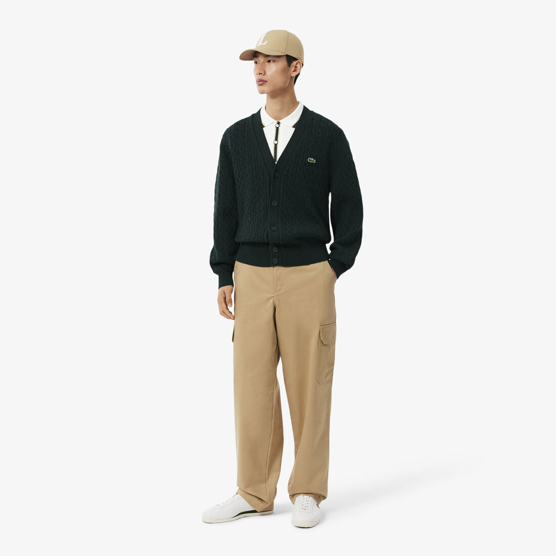 lacoste classic fit french made badge accent polo shirt