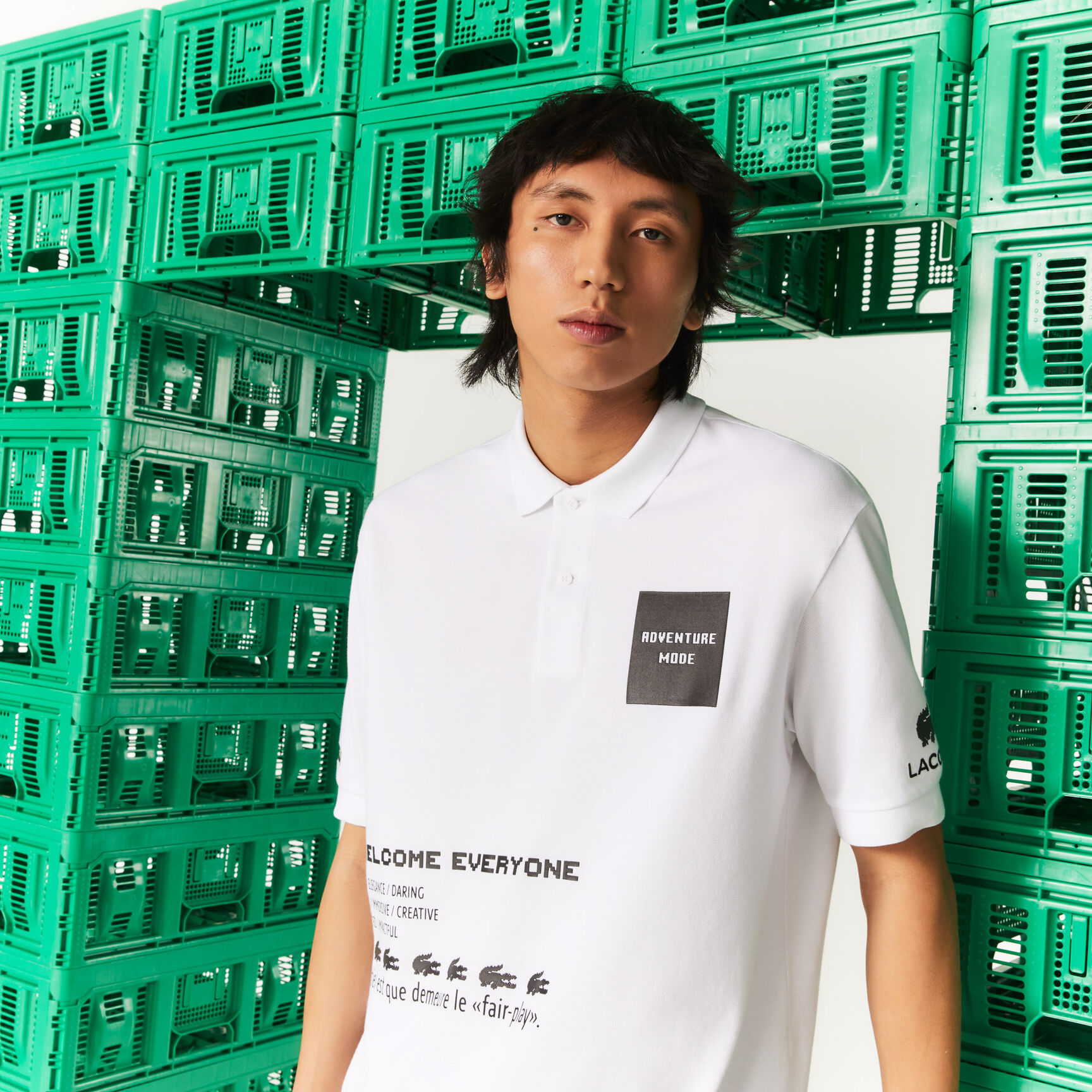 تيشيرت بولو قطن عضوي بقصة فضفاضة للرجال مجموعة Lacoste L!VE x Minecraft