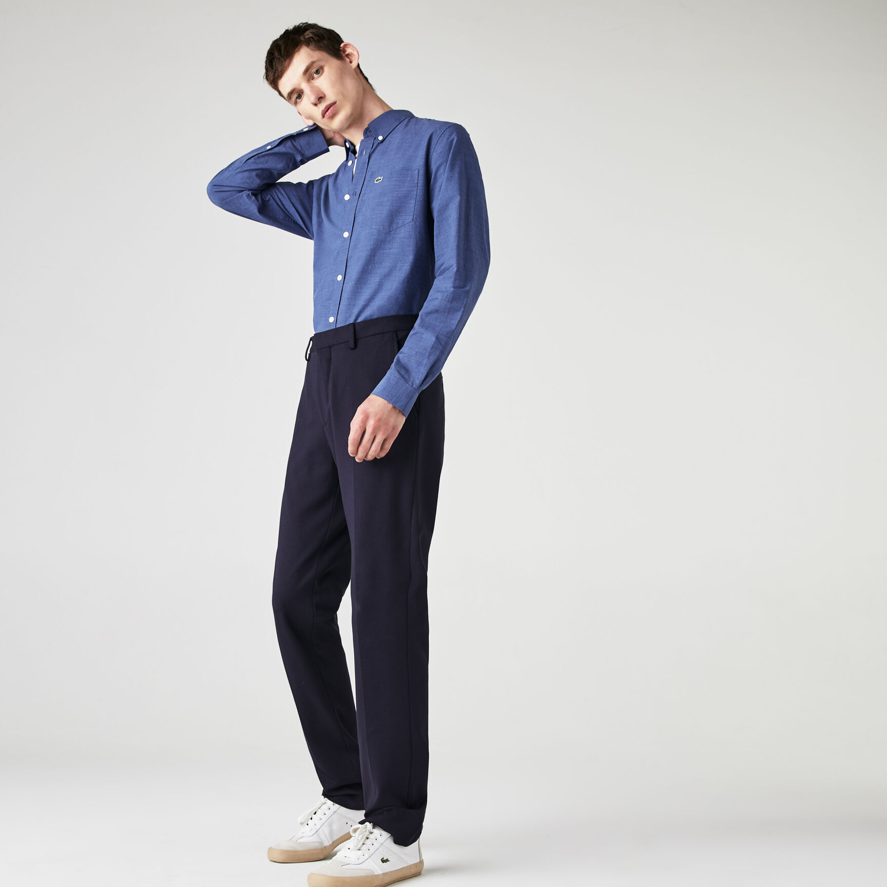 قميص قطن مع نقشة هاوندستوث صغيرة بقصة ضيقة للرجال قميص قطن مع نقشة هاوندستوث صغيرة بقصة ضيقة للرجال