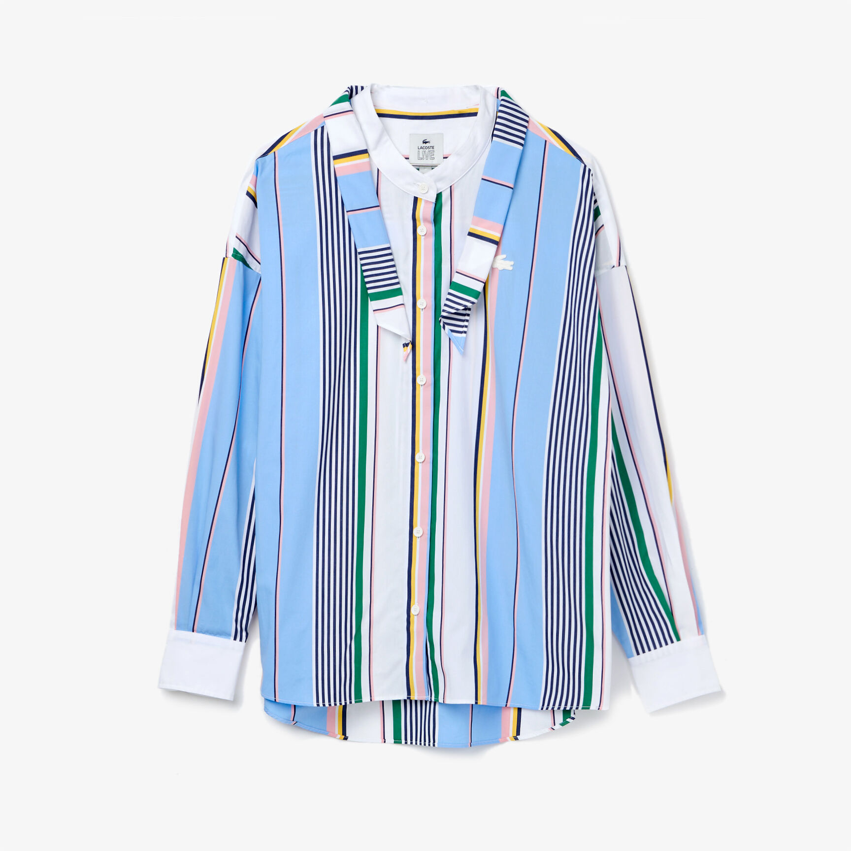 Women's Lacoste LIVE Classic Fit Scarf Neck Striped Cotton Shirt Women's Lacoste LIVE Classic Fit Scarf Neck Striped Cotton Shirt