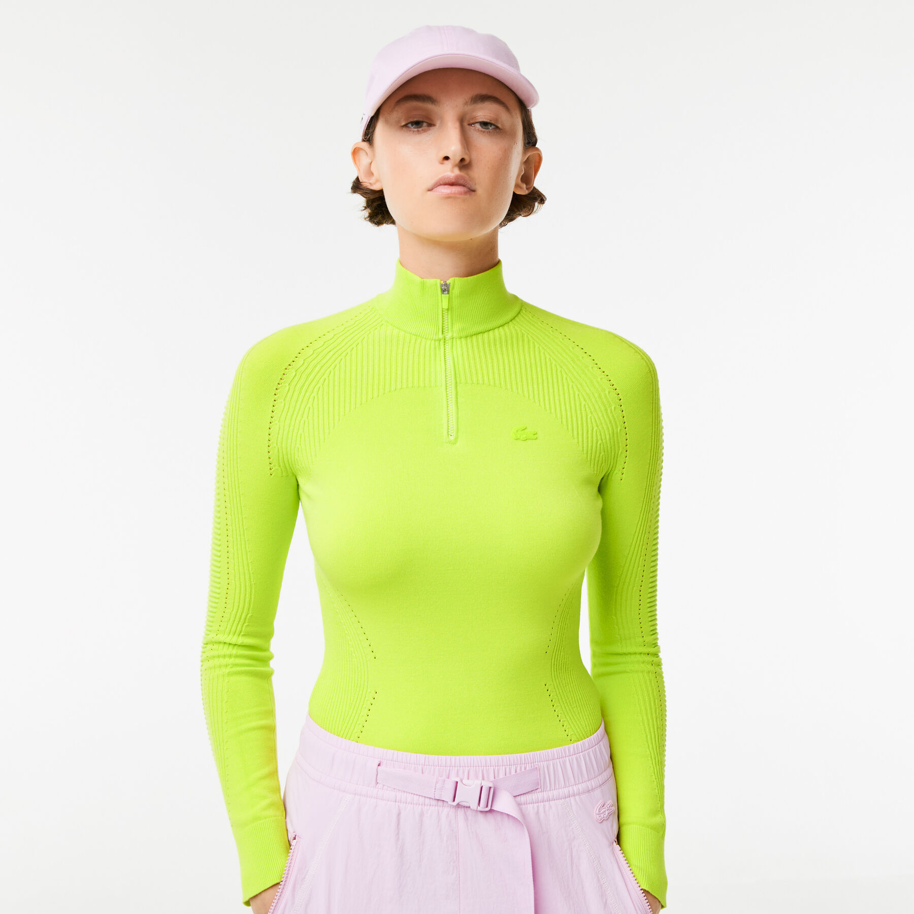 women s lacoste zip neck wool sweater