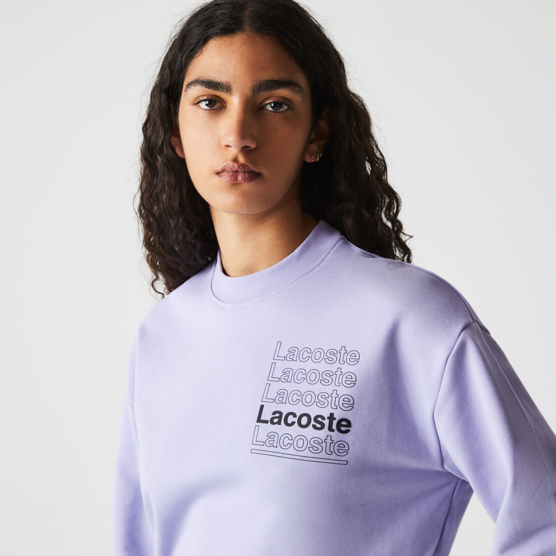Women’s Lacoste L!VE Crew Neck Print Cotton Fleece Sweatshirt Women’s Lacoste L!VE Crew Neck Print Cotton Fleece Sweatshirt