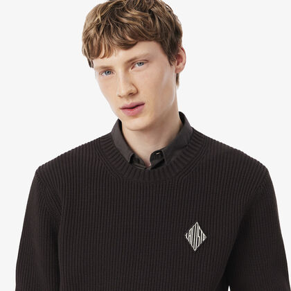 Pearl Rib Knit Badge Accent Sweater