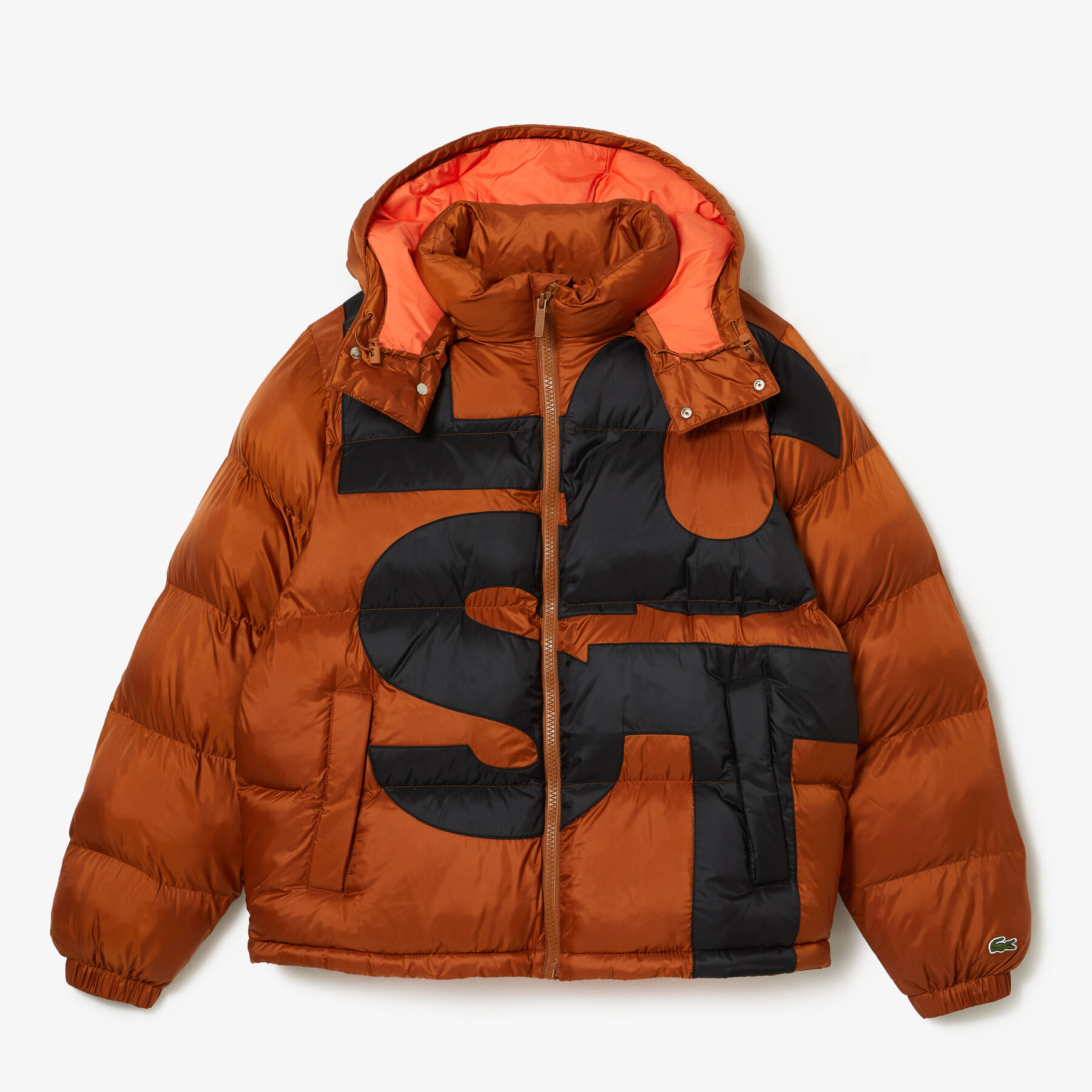 lacoste men s oversized branded water repellent short puffed jacket