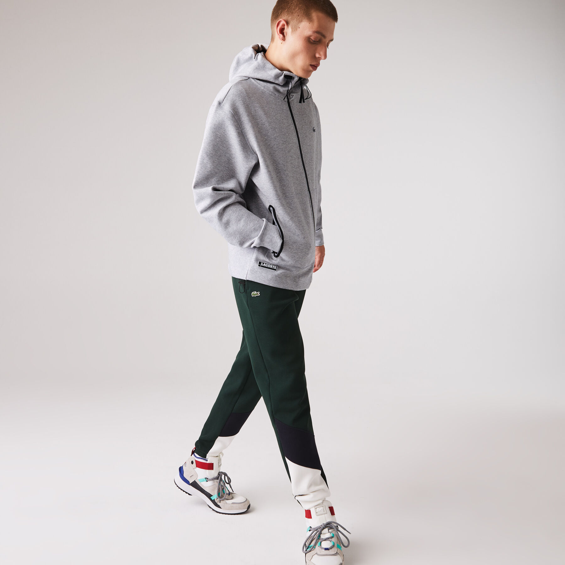 لاكوست سترة بغطاء رأس وسحاب مع علامة lacoste التجارية وشارة للرجال