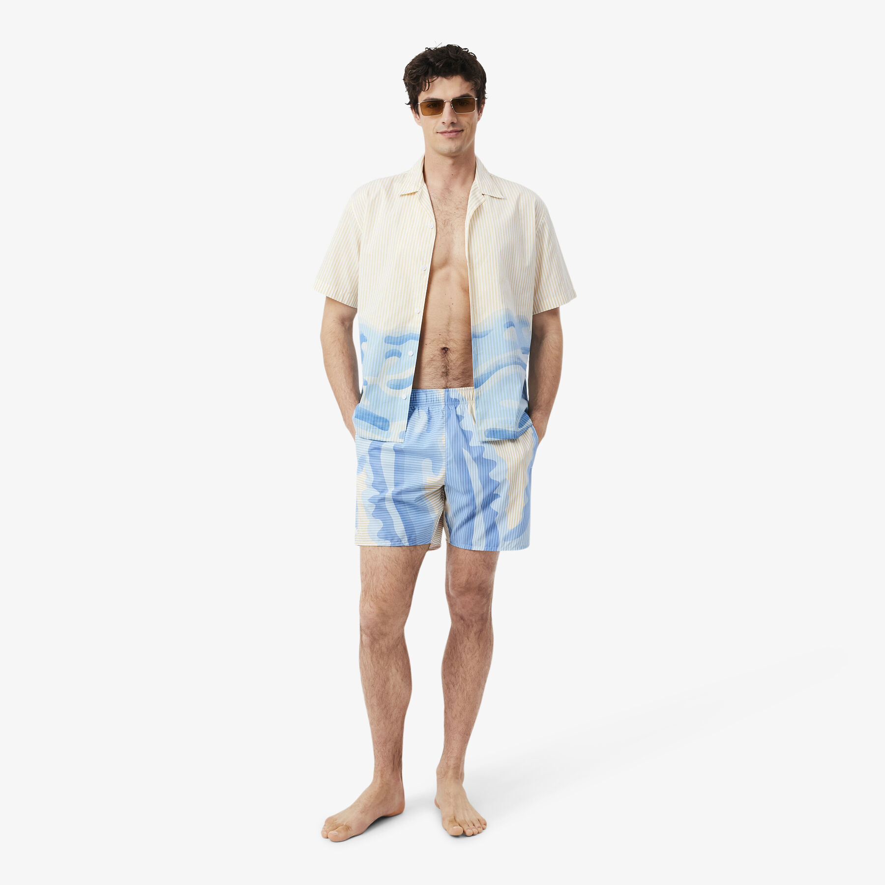 Mid Length Striped Swim Trunks lacoste mid length striped swim trunks