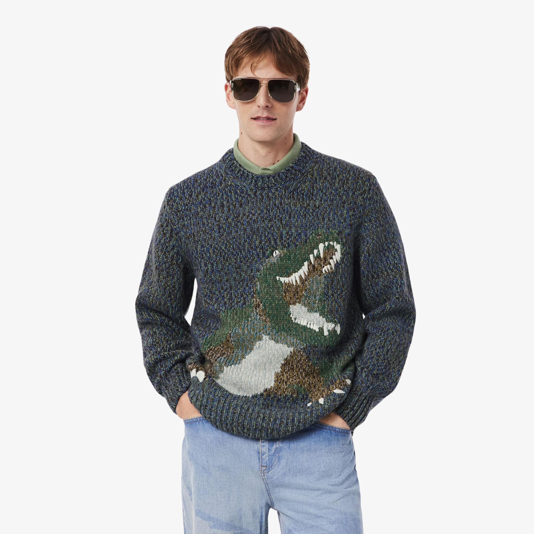 Mercerized Knit Intarsia Crocodile Sweater Mercerized Knit Intarsia Crocodile Sweater