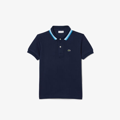 Boys' Lacoste Tricolour Collar Cotton Petit Pique Polo