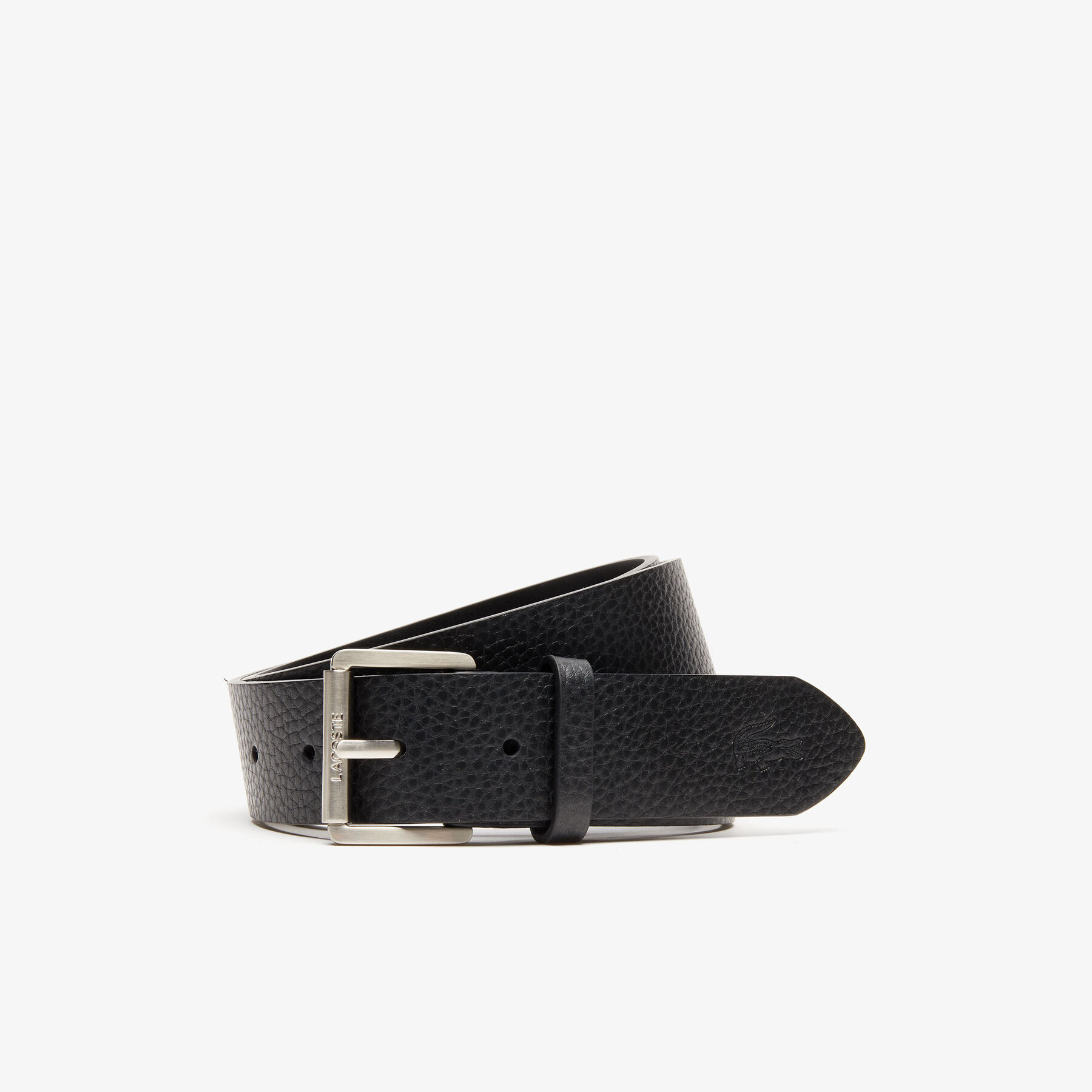Men's Lacoste Engraved Rolling Buckle Grained Leather Belt men s lacoste engraved rolling buckle grained leather belt