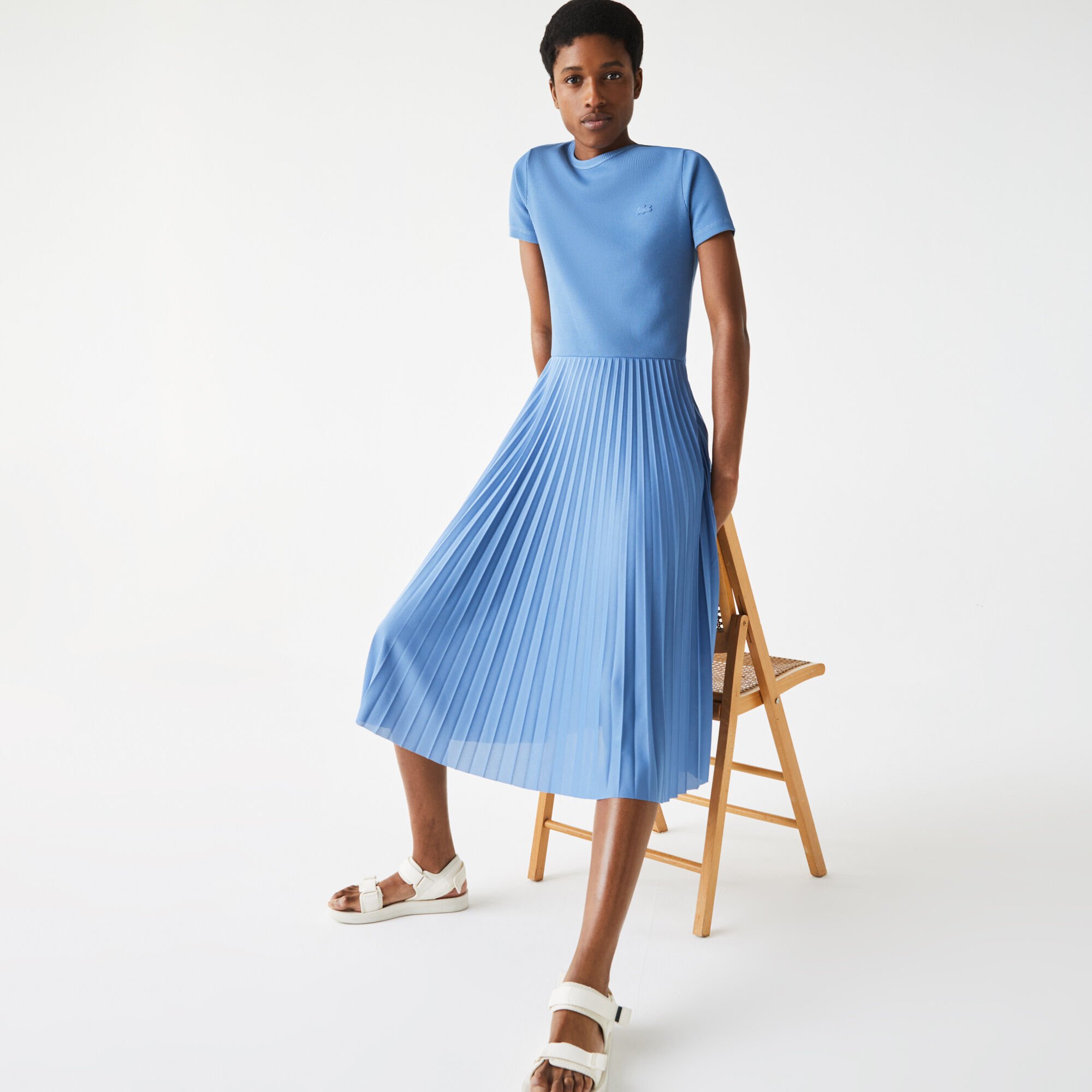 Buy Women s Mid Length Textured Pleated Dress Lacoste QA