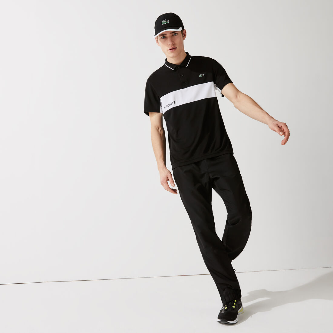 قميص بولو مقاوم مسامي للرجال مع كتل لونية مجموعة Lacoste SPORT قميص بولو مقاوم مسامي للرجال مع كتل لونية مجموعة Lacoste SPORT