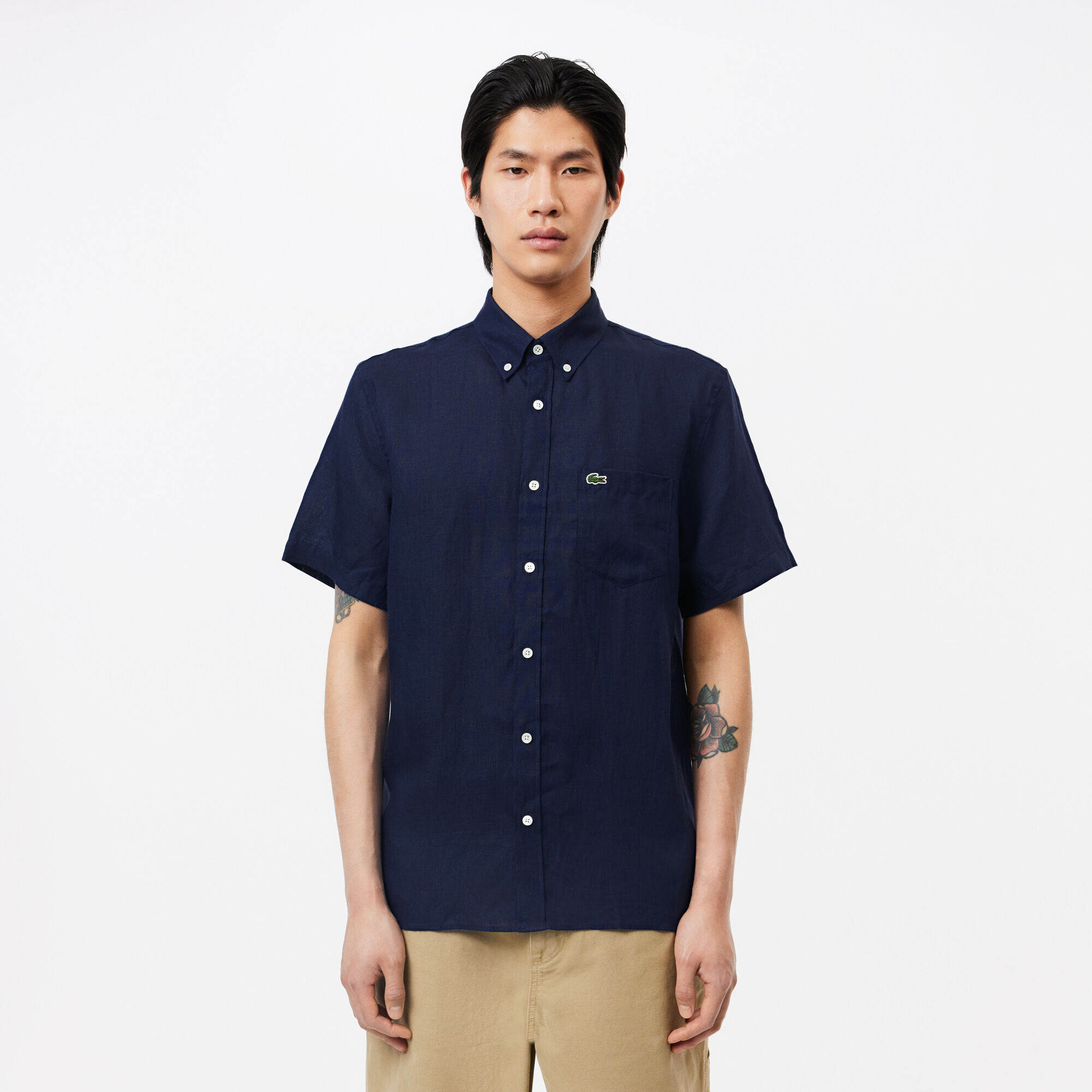 Buy Men s Lacoste Short Sleeve Linen Shirt Lacoste QA