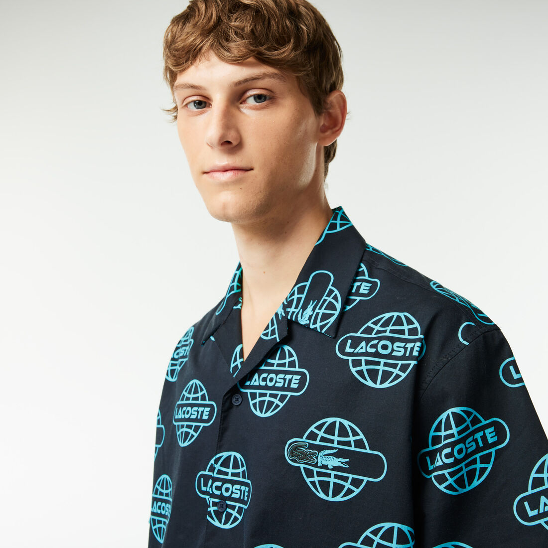 Globe Print Lacoste Cotton Twill Shirt Globe Print Lacoste Cotton Twill Shirt