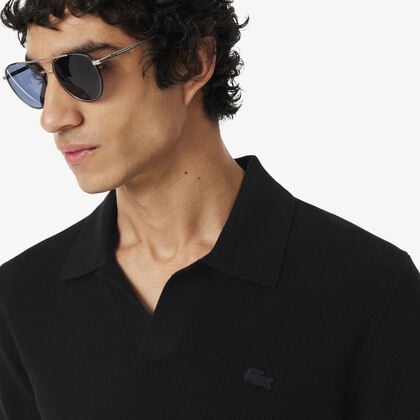 lacoste cotton blend open polo collar sweater