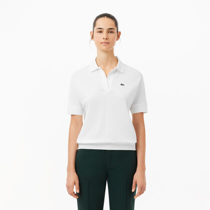 Open Neck Fluid Pique Polo Shirt