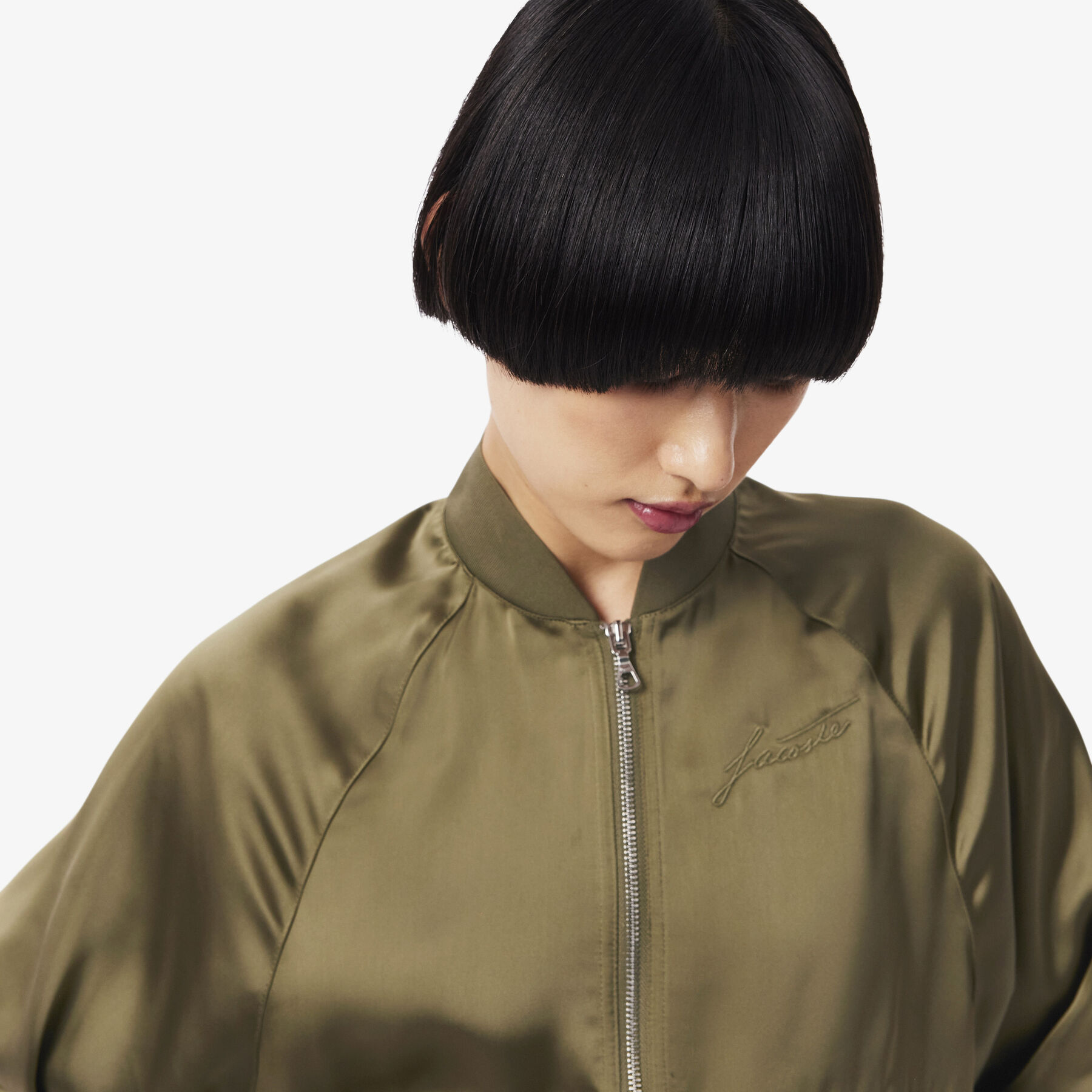 Oversized Embroidered Signature Satin Bomber Jacket lacoste oversized embroidered signature satin bomber jacket