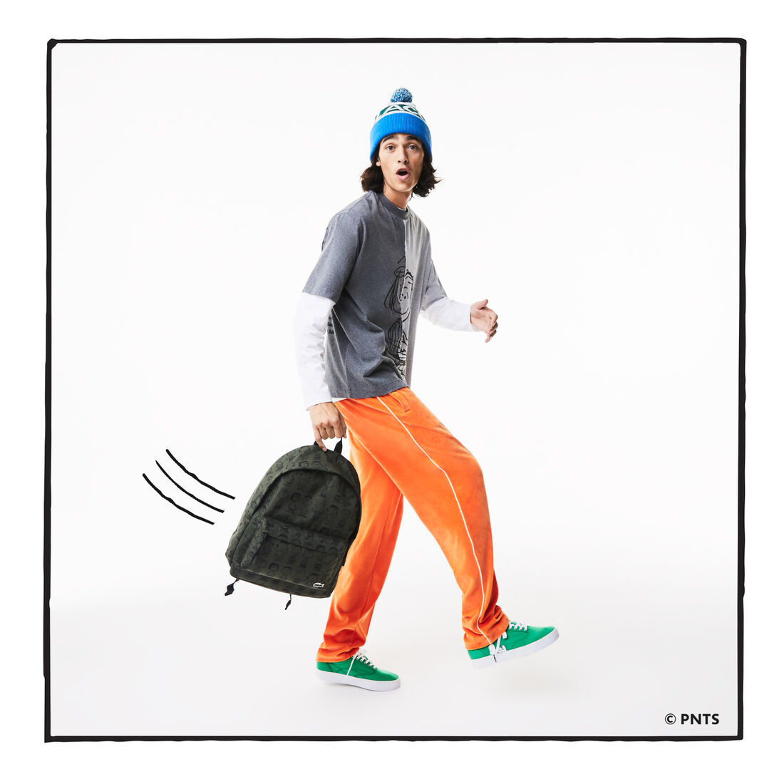 حقيبة الظهر الرجالية المصنوعة من القماش الكتاني من Lacoste x Peanuts