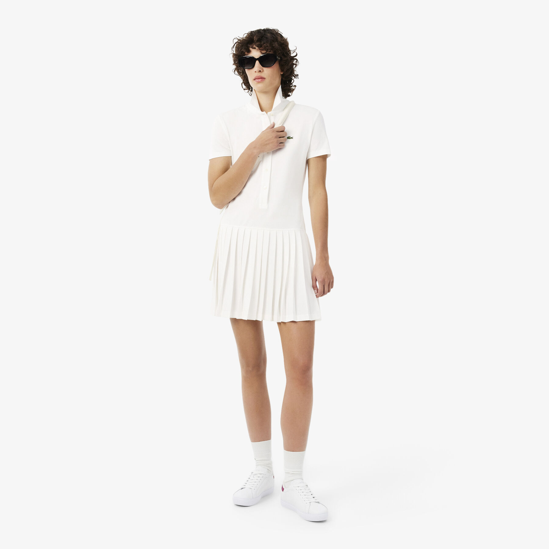 lacoste stretch pique pleated polo dress