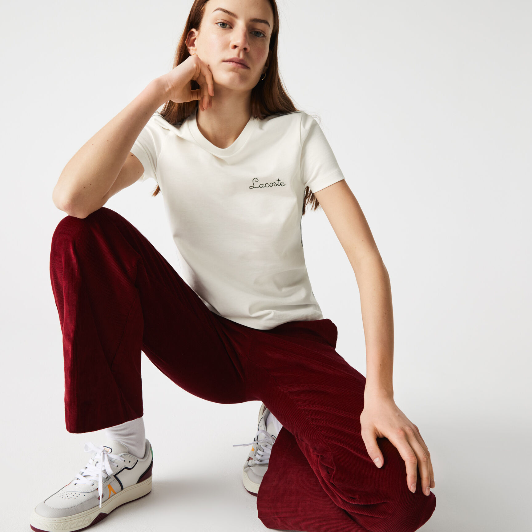 Women's Crew Neck Embroidered Lettering Cotton T-shirt Women's Crew Neck Embroidered Lettering Cotton T-shirt