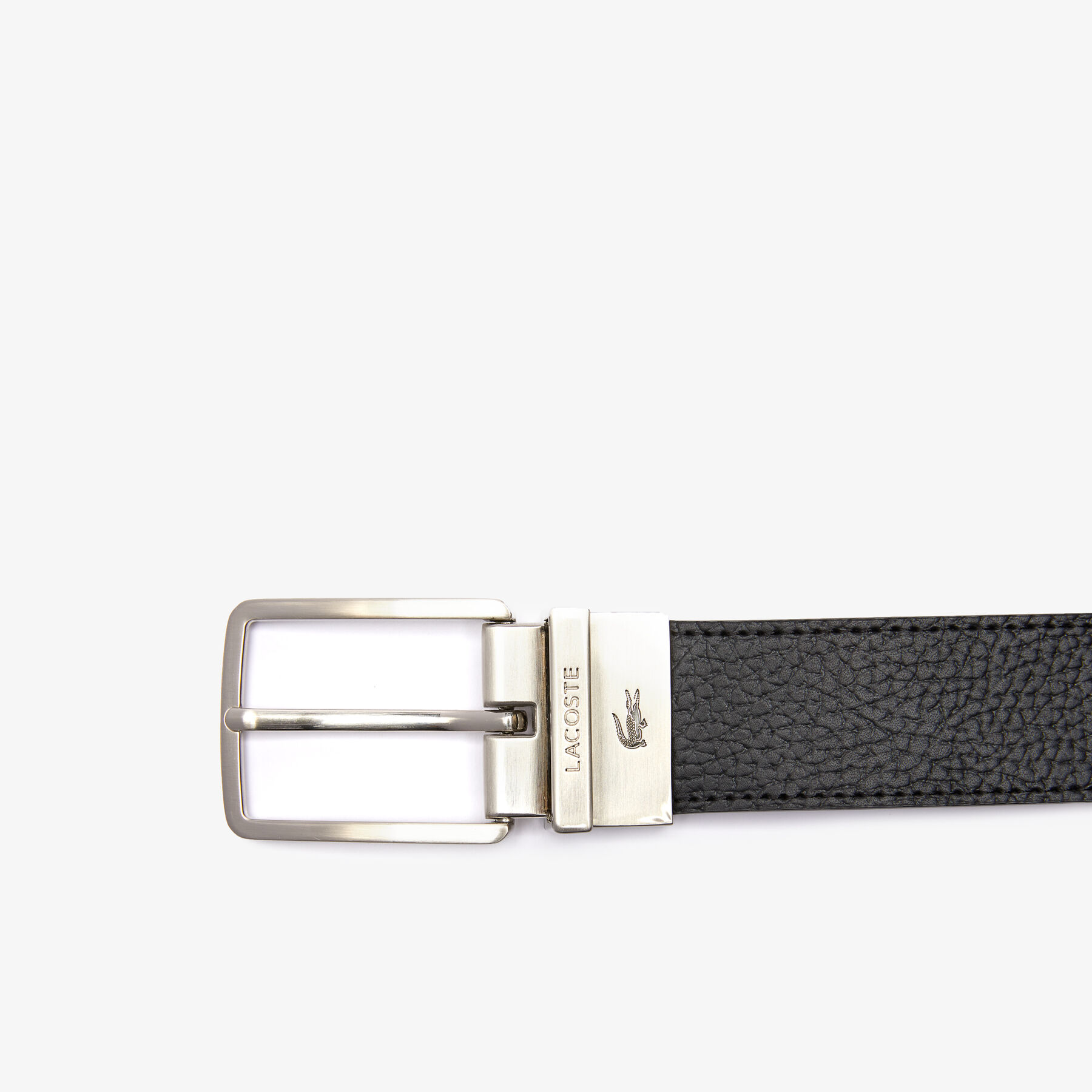 men s lacoste engraved buckle grained leather belt