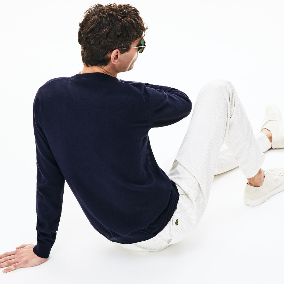 Men's V-neck Caviar Piqué Accent Cotton Jersey Sweater Men's V-neck Caviar Piqué Accent Cotton Jersey Sweater