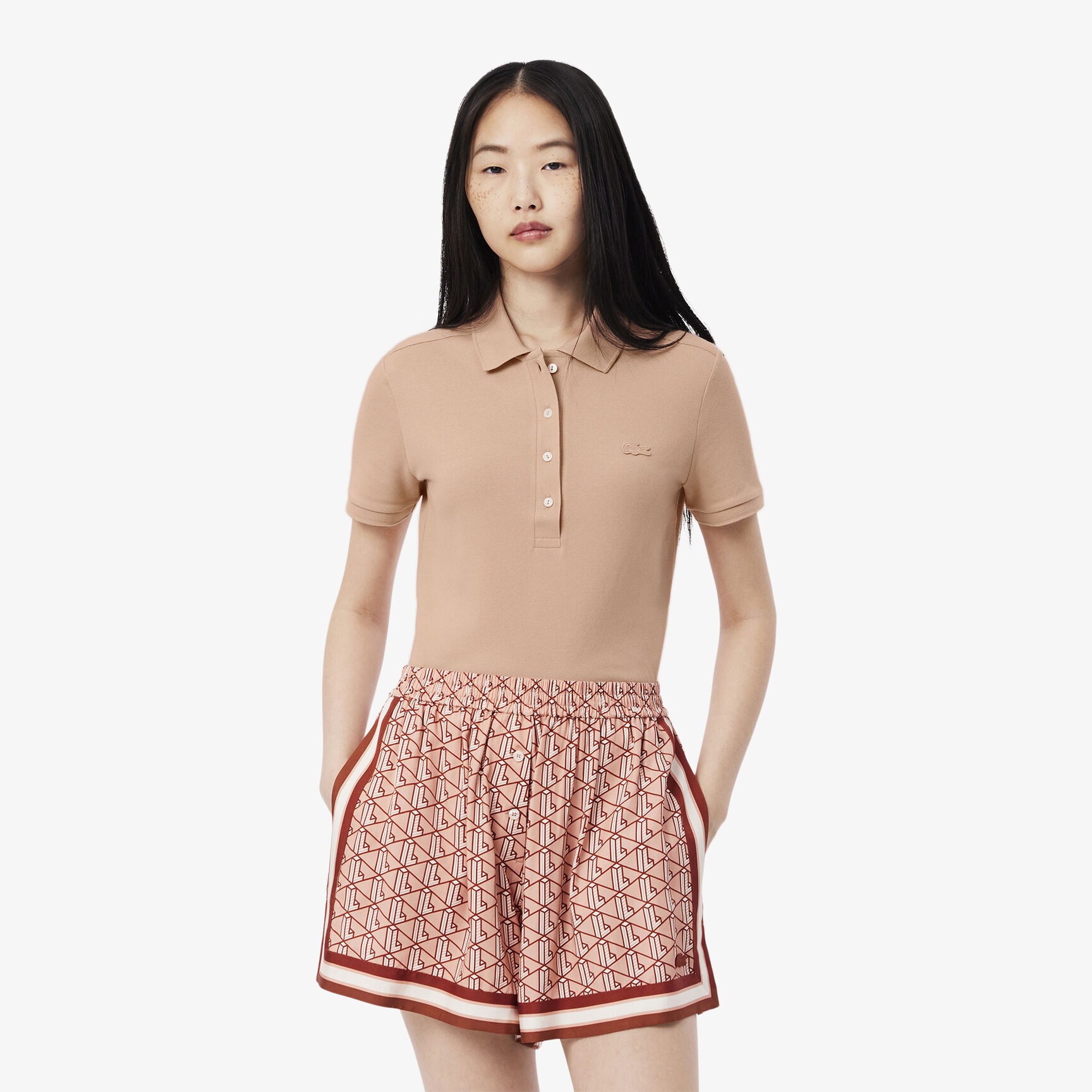 تيشيرت بولو L.12.D بقصة ضيقة من قماش بيتي بيكيه المطاطي