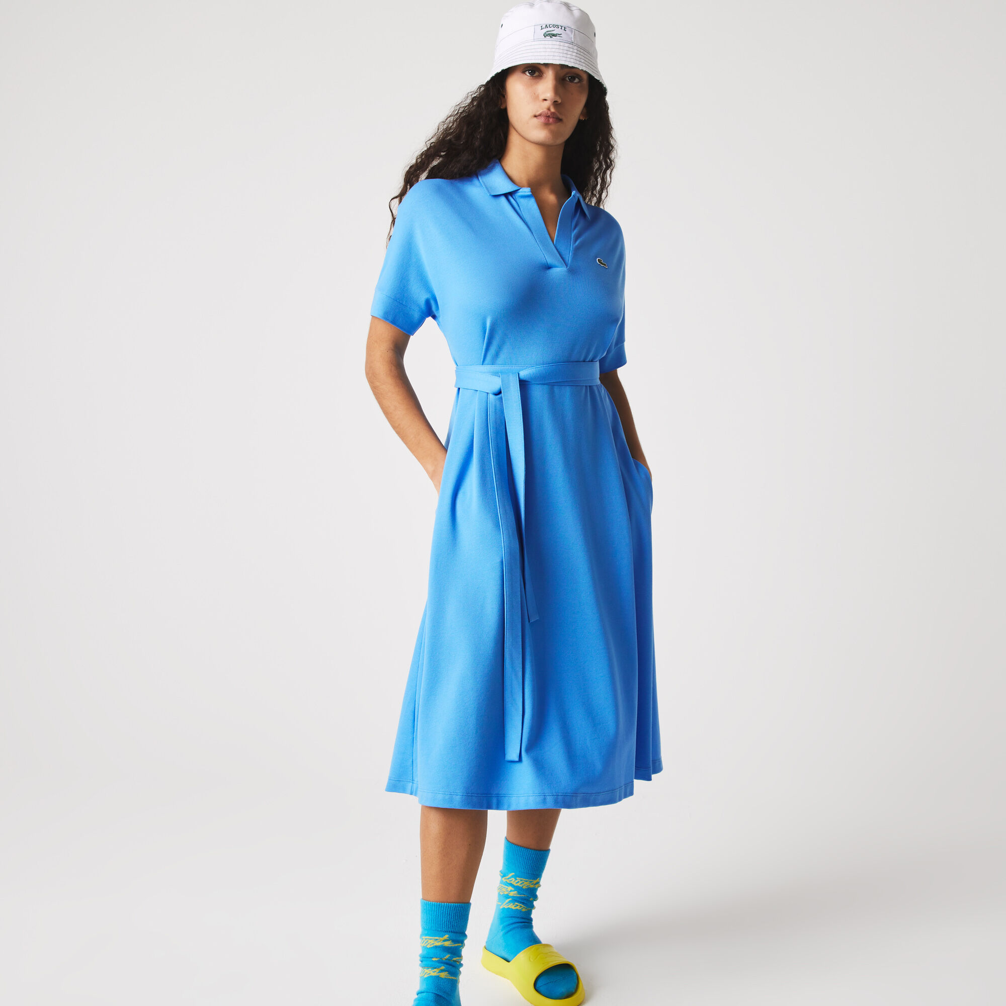 Buy Women s Loose Fit V neck Pique Polo Dress Lacoste QA