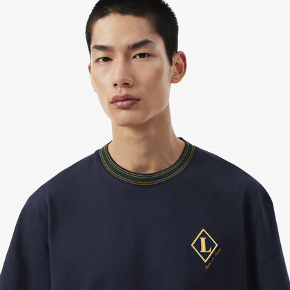lacoste french made badge accent striped t shirt