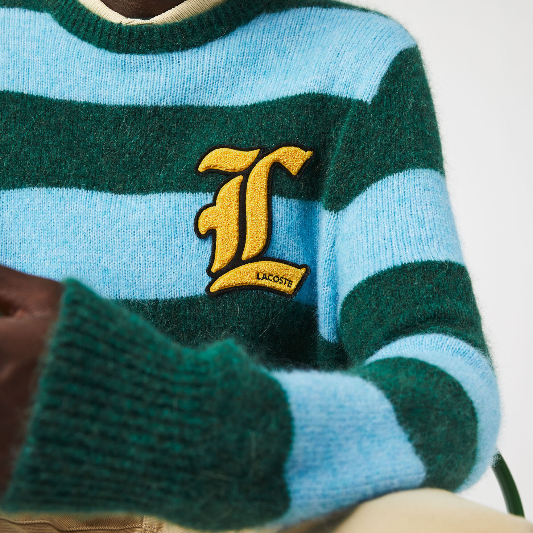 Unisex Lacoste L!VE Badge Striped Wool Blend Sweater Unisex Lacoste L!VE Badge Striped Wool Blend Sweater